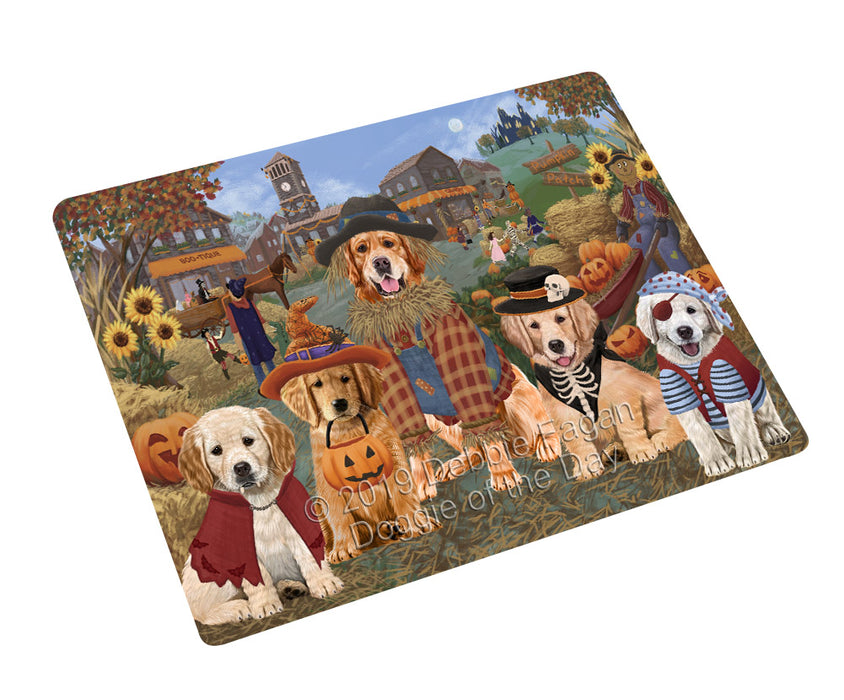 Halloween 'Round Town And Fall Pumpkin Scarecrow Both Golden Retriever Dogs Cutting Board C77125