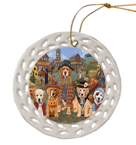 Halloween 'Round Town Golden Retriever Dogs Ceramic Doily Ornament DPOR57498