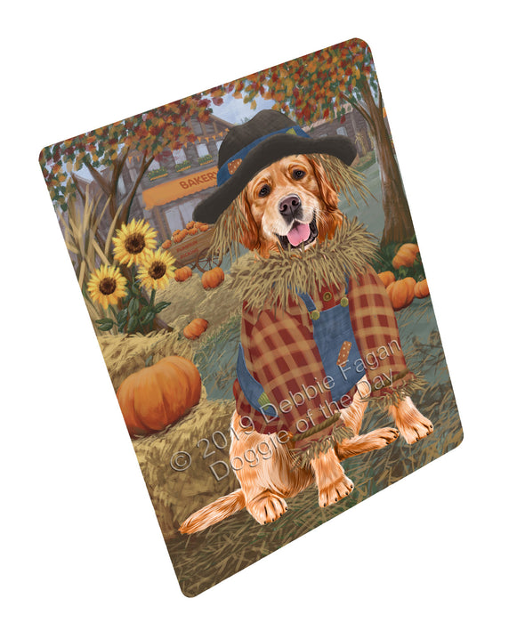 Halloween 'Round Town And Fall Pumpkin Scarecrow Both Golden Retriever Dogs Large Refrigerator / Dishwasher Magnet RMAG104784
