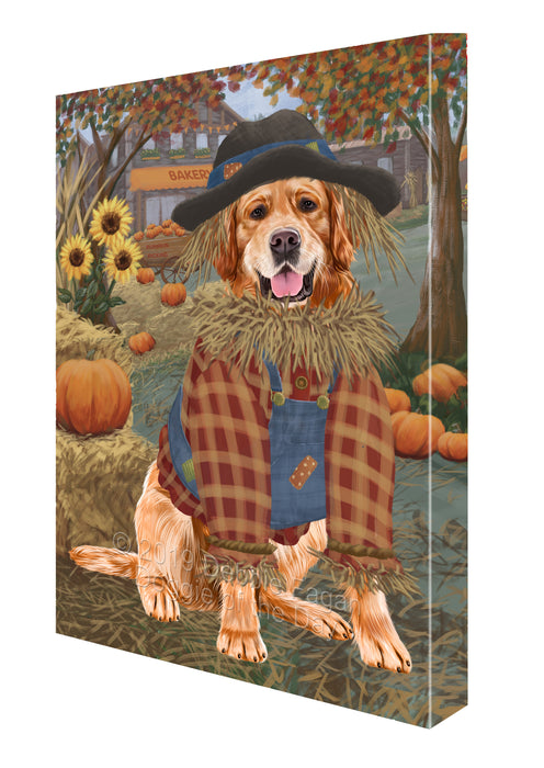 Halloween 'Round Town And Fall Pumpkin Scarecrow Both Golden Retriever Dogs Canvas Print Wall Art Décor CVS140120