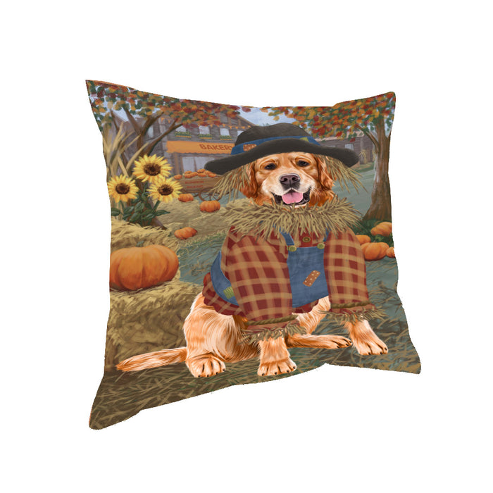 Halloween 'Round Town And Fall Pumpkin Scarecrow Both Golden Retriever Dogs Pillow PIL82636