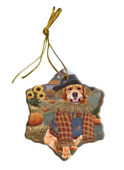 Fall Pumpkin Scarecrow Golden Retriever Dogs Star Porcelain Ornament SPOR57559