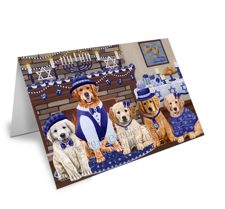 Happy Hanukkah Family Golden Retriever Dogs Handmade Artwork Assorted Pets Greeting Cards and Note Cards with Envelopes for All Occasions and Holiday Seasons GCD78206