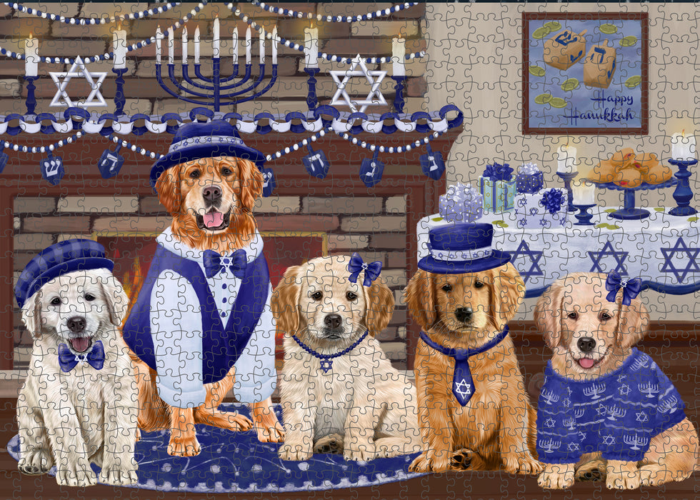 Happy Hanukkah Family and Happy Hanukkah Both Golden Retriever Dogs Puzzle with Photo Tin PUZL96788