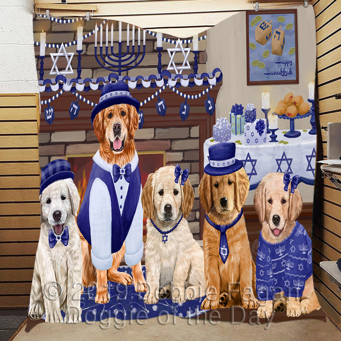 Happy Hanukkah Family and Happy Hanukkah Both Golden Retriever Dogs Quilt