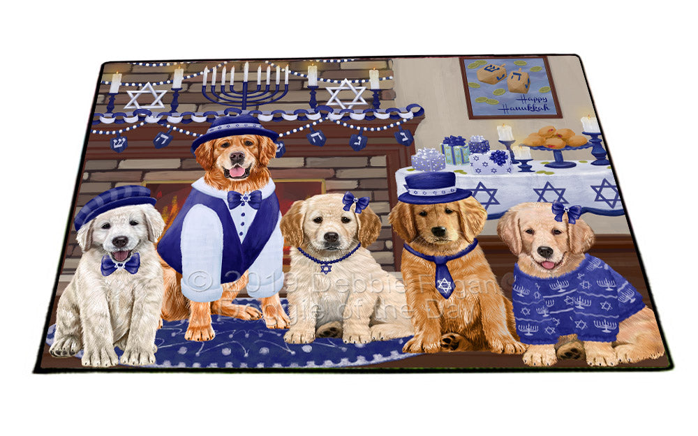 Happy Hanukkah Family and Happy Hanukkah Both Golden Retriever Dogs Floormat FLMS54122