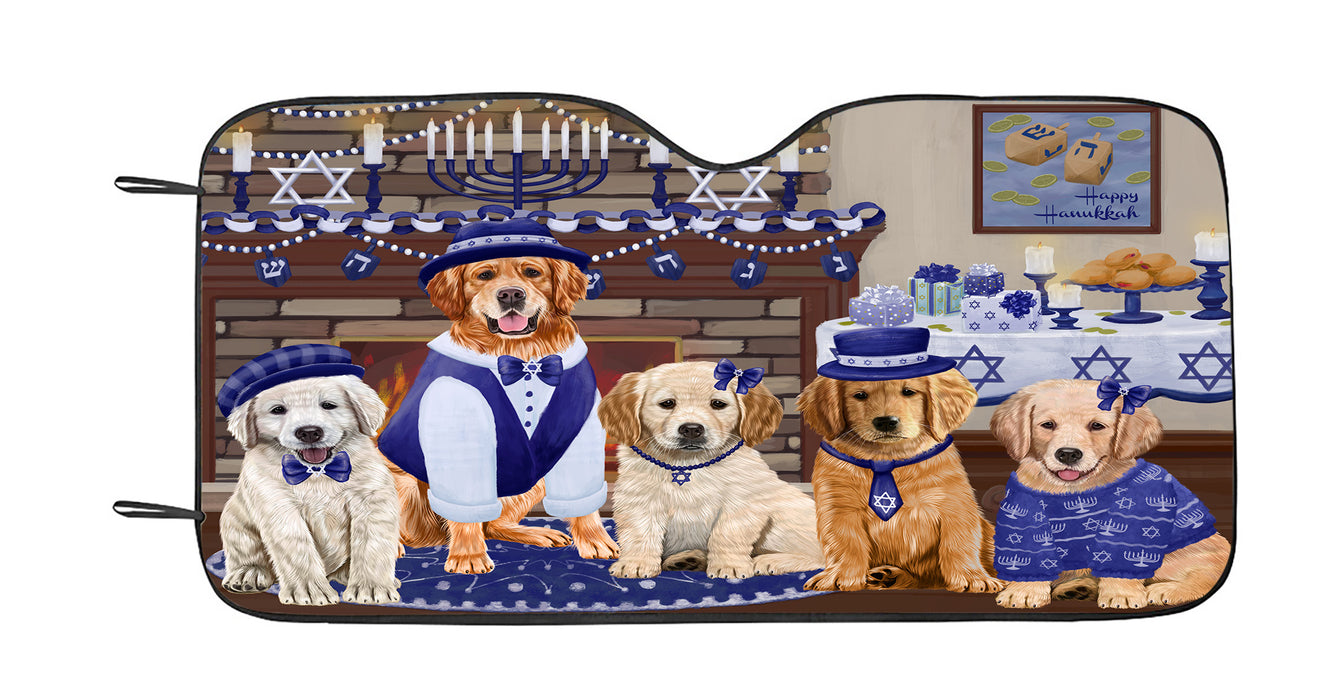 Happy Hanukkah Family Golden Retriever Dogs Car Sun Shade