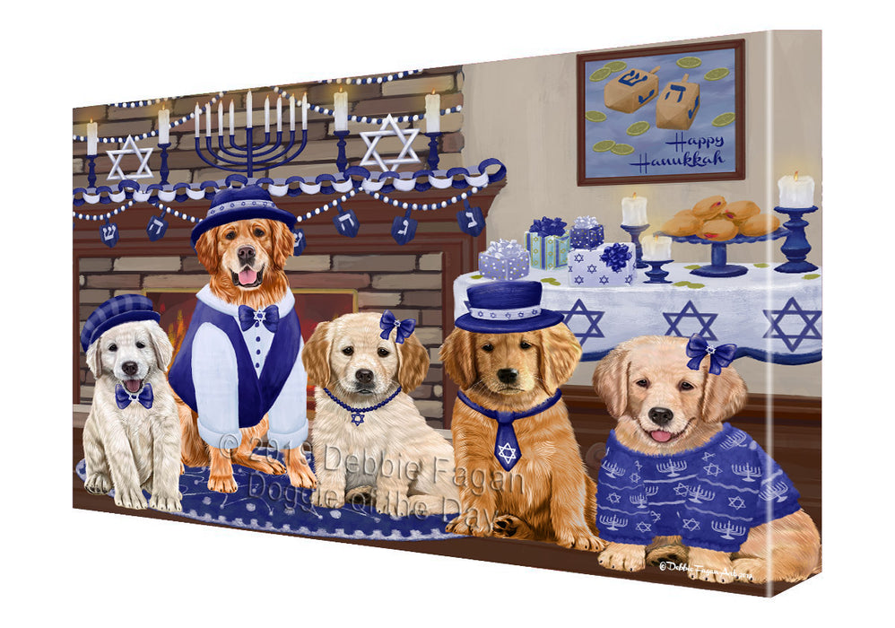 Happy Hanukkah Family and Happy Hanukkah Both Golden Retriever Dogs Canvas Print Wall Art Décor CVS141173