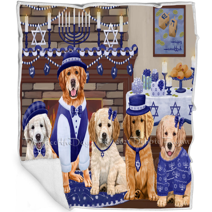 Happy Hanukkah Family and Happy Hanukkah Both Golden Retriever Dogs Blanket BLNKT140546