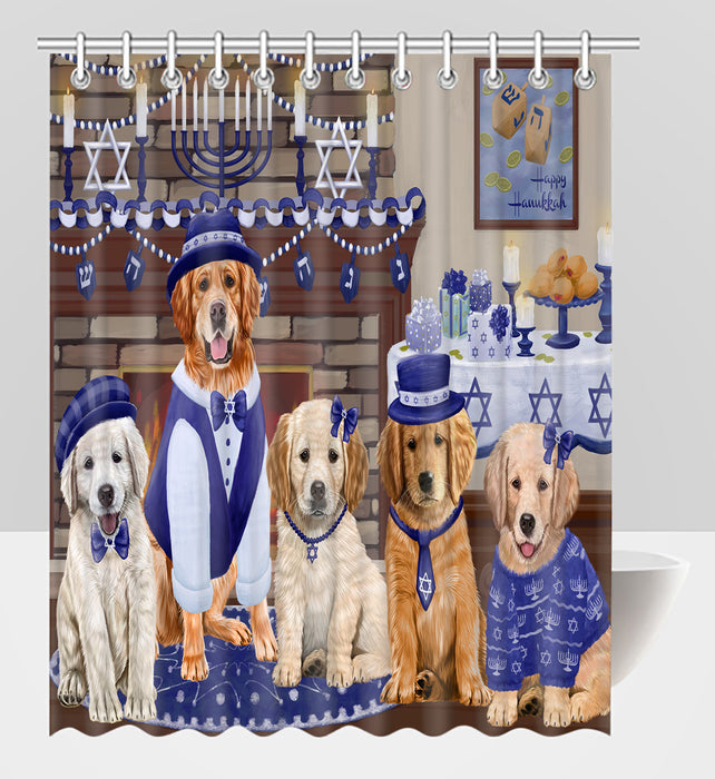 Happy Hanukkah Family Golden Retriever Dogs Shower Curtain