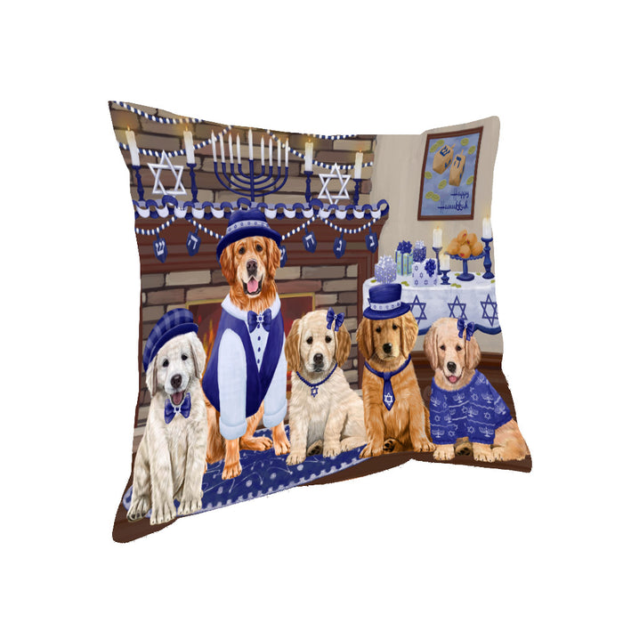 Happy Hanukkah Family and Happy Hanukkah Both Golden Retriever Dogs Pillow PIL82880