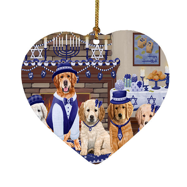 Happy Hanukkah Family Golden Retriever Dogs Heart Christmas Ornament HPOR57620