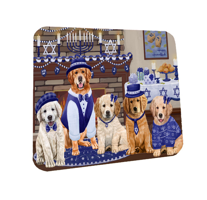 Happy Hanukkah Family Golden Retriever Dogs Coasters Set of 4 CSTA57576