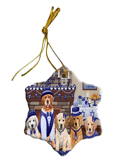 Happy Hanukkah Family Golden Retriever Dogs Star Porcelain Ornament SPOR57620