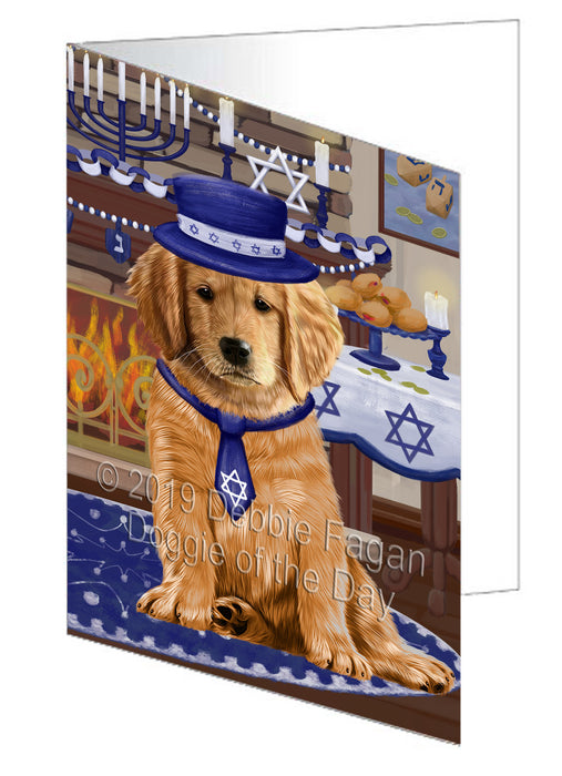 Happy Hanukkah Golden Retriever Dog Handmade Artwork Assorted Pets Greeting Cards and Note Cards with Envelopes for All Occasions and Holiday Seasons GCD78374