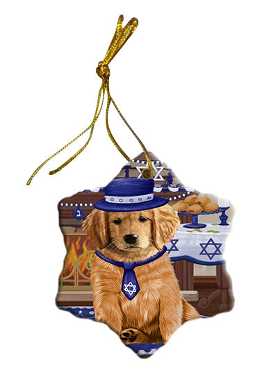 Happy Hanukkah Golden Retriever Dog Star Porcelain Ornament SPOR57676
