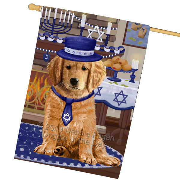 Happy Hanukkah Family and Happy Hanukkah Both Golden Retriever Dog House Flag FLG65776