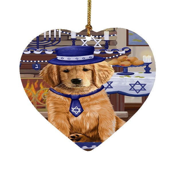 Happy Hanukkah Golden Retriever Dog Heart Christmas Ornament HPOR57676
