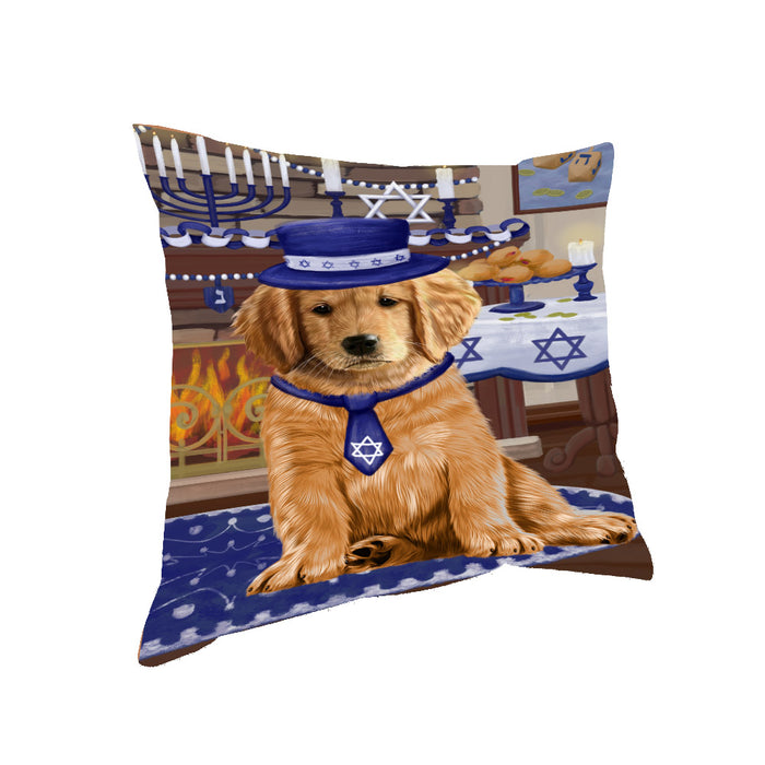 Happy Hanukkah Family and Happy Hanukkah Both Golden Retriever Dog Pillow PIL83104