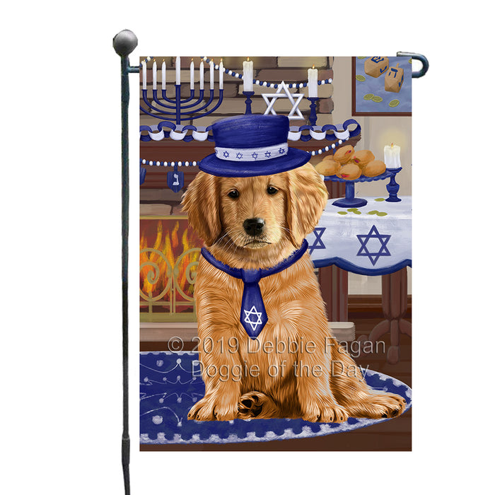 Happy Hanukkah Family and Happy Hanukkah Both Golden Retriever Dog Garden Flag GFLG65720