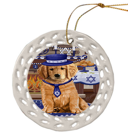 Happy Hanukkah Golden Retriever Dog Ceramic Doily Ornament DPOR57676