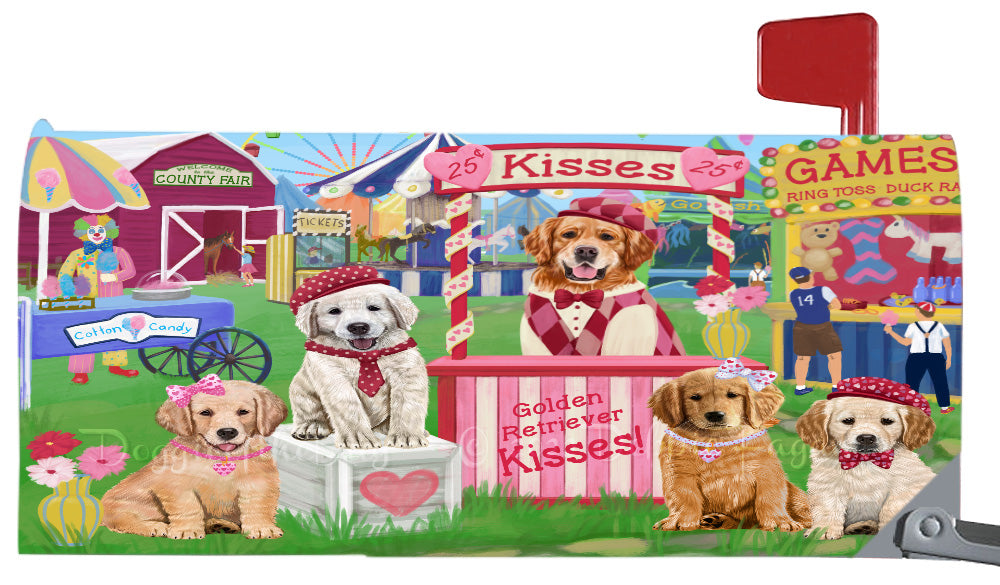 Carnival Kissing Booth Golden Retriever Dogs Magnetic Mailbox Cover Both Sides Pet Theme Printed Decorative Letter Box Wrap Case Postbox Thick Magnetic Vinyl Material