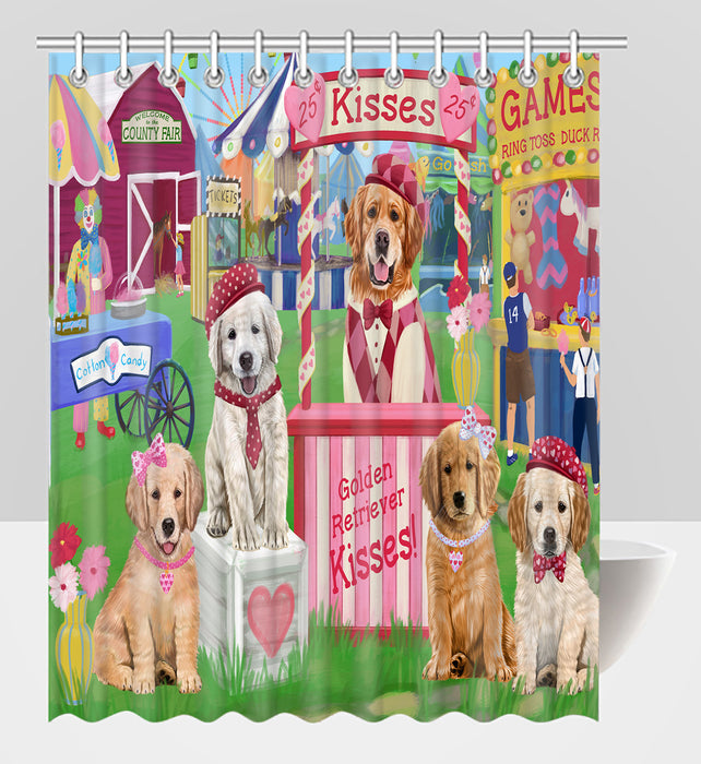 Carnival Kissing Booth Golden Retriever Dogs Shower Curtain