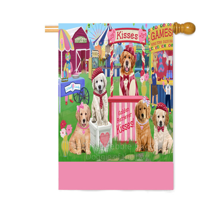 Personalized Carnival Kissing Booth Golden Retriever Dogs Custom House Flag FLG63608