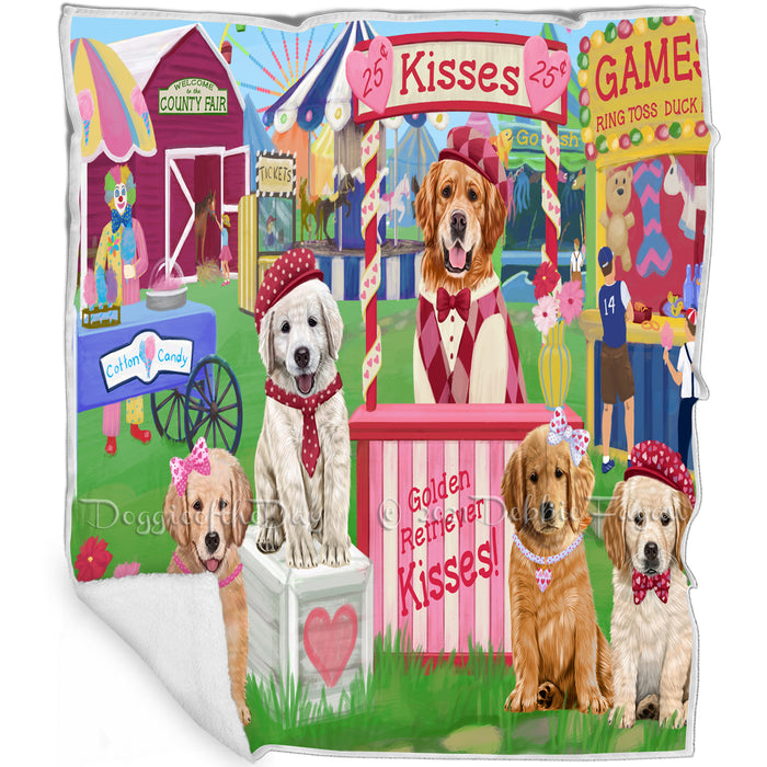 Carnival Kissing Booth Golden Retrievers Dog Blanket BLNKT121935