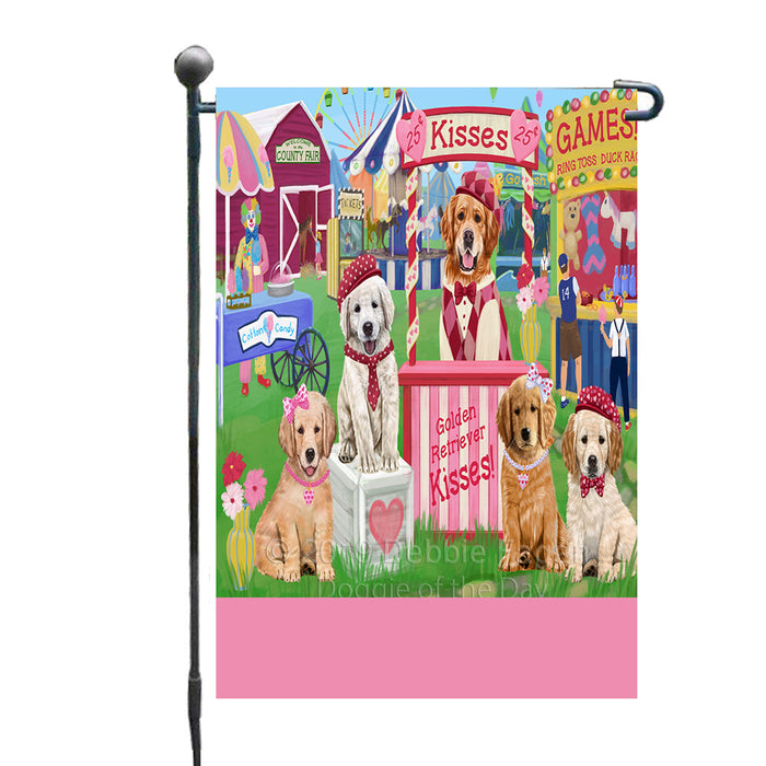 Personalized Carnival Kissing Booth Golden Retriever Dogs Custom Garden Flag GFLG64284