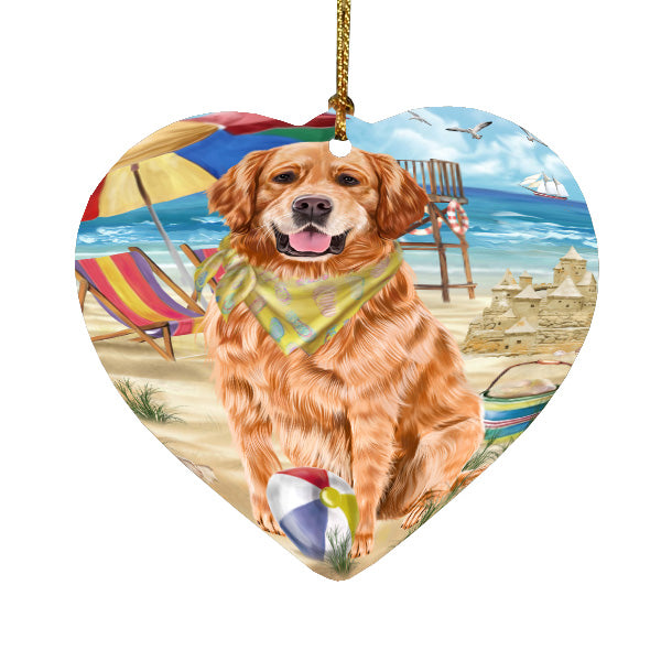 Pet Friendly Beach Golden Retriever Dog  Heart Christmas Ornament HPORA58909