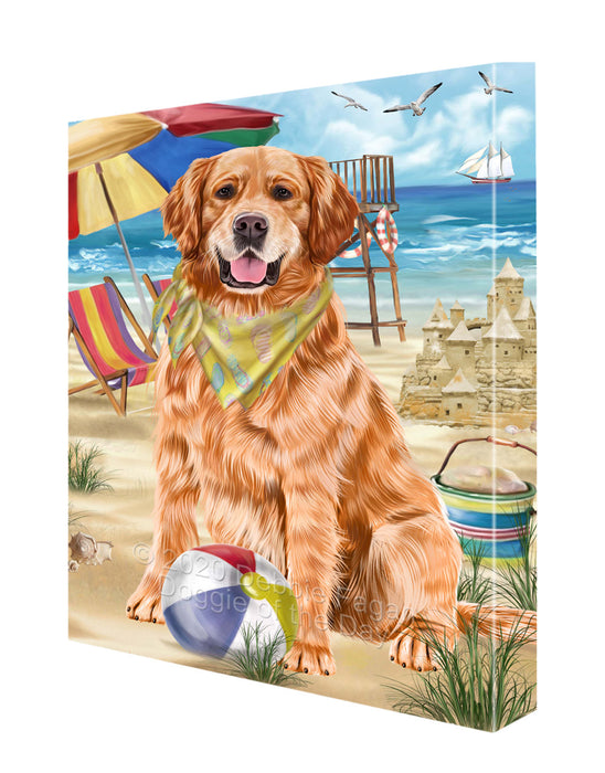 Pet Friendly Beach Golden Retriever Dog Canvas Wall Art - Premium Quality Ready to Hang Room Decor Wall Art Canvas - Unique Animal Printed Digital Painting for Decoration CVS154