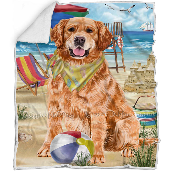 Pet Friendly Beach Golden Retriever Dog Blanket BLNKT142506