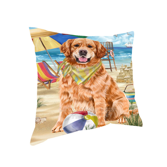 Pet Friendly Beach Golden Retriever Dog Pillow with Top Quality High-Resolution Images - Ultra Soft Pet Pillows for Sleeping - Reversible & Comfort - Ideal Gift for Dog Lover - Cushion for Sofa Couch Bed - 100% Polyester, PILA91663
