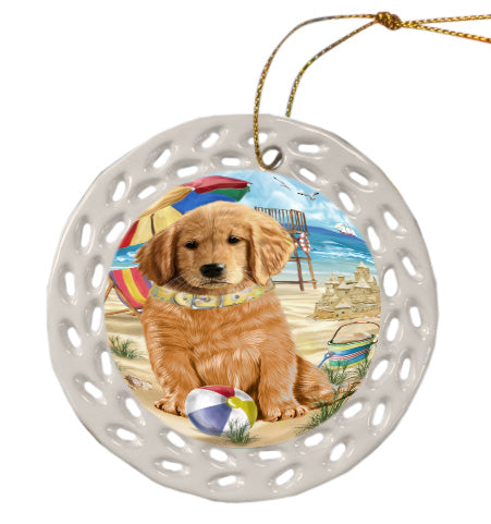 Pet Friendly Beach Golden Retriever Dog Doily Ornament DPOR58561