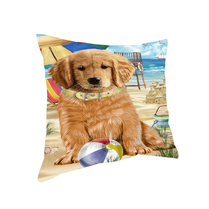 Pet Friendly Beach Golden Retriever Dog Pillow with Top Quality High-Resolution Images - Ultra Soft Pet Pillows for Sleeping - Reversible & Comfort - Ideal Gift for Dog Lover - Cushion for Sofa Couch Bed - 100% Polyester, PILA91666
