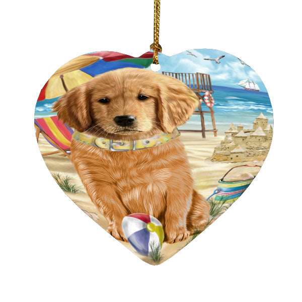 Pet Friendly Beach Golden Retriever Dog  Heart Christmas Ornament HPORA58910
