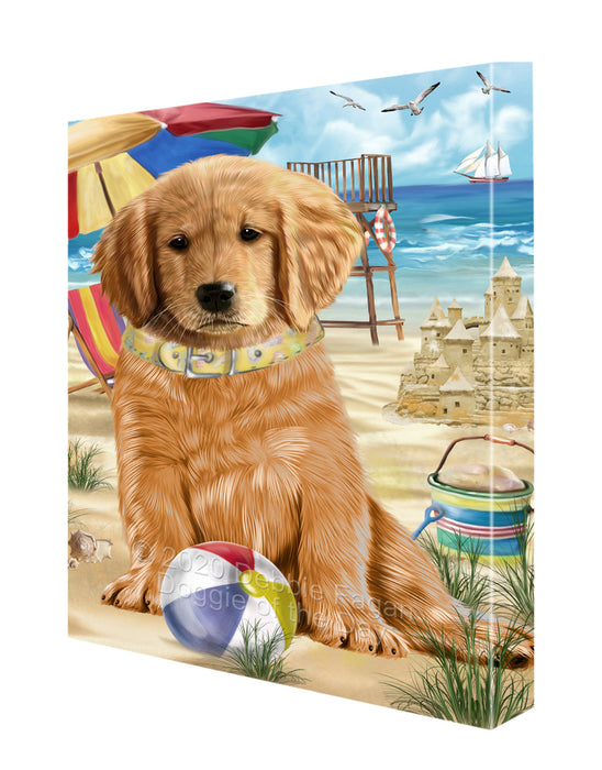 Pet Friendly Beach Golden Retriever Dog Canvas Wall Art - Premium Quality Ready to Hang Room Decor Wall Art Canvas - Unique Animal Printed Digital Painting for Decoration CVS155