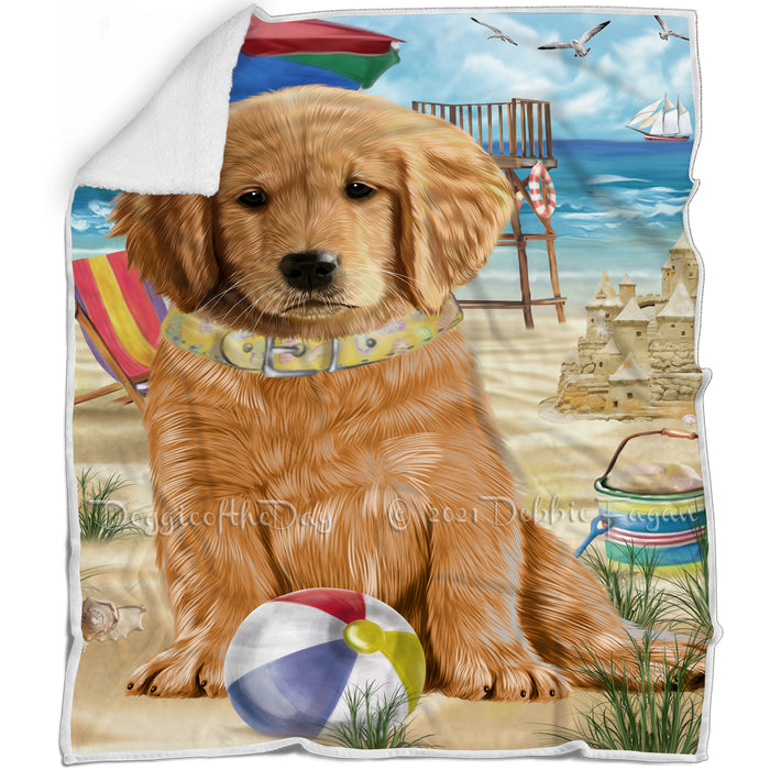Pet Friendly Beach Golden Retriever Dog Blanket BLNKT142507