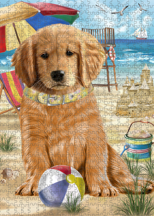 Pet Friendly Beach Golden Retriever Dog Portrait Jigsaw Puzzle for Adults Animal Interlocking Puzzle Game Unique Gift for Dog Lover's with Metal Tin Box PZL450
