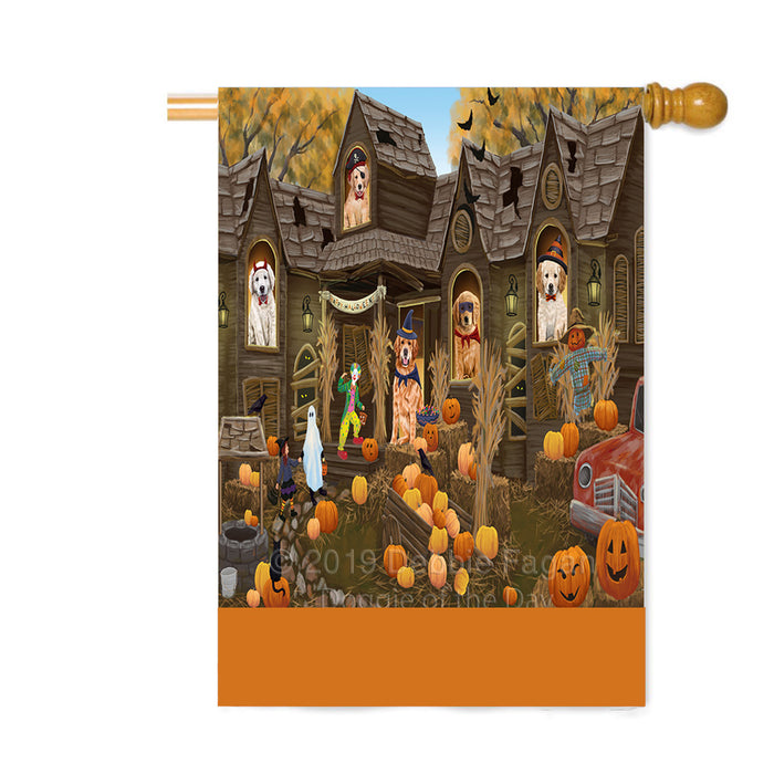 Personalized Haunted House Trick or Treat Halloween Golden Retriever Dogs Custom House Flag FLG-DOTD-A59644