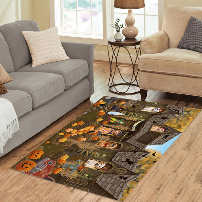 Haunted House Halloween Trick or Treat Golden Retriever Dogs Area Rug