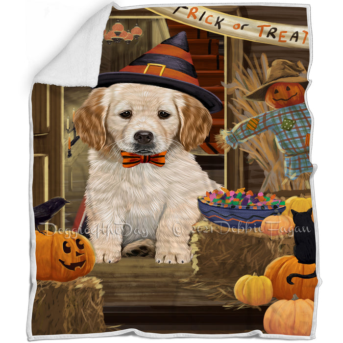 Enter at Own Risk Trick or Treat Halloween Golden Retriever Dog Blanket BLNKT95538