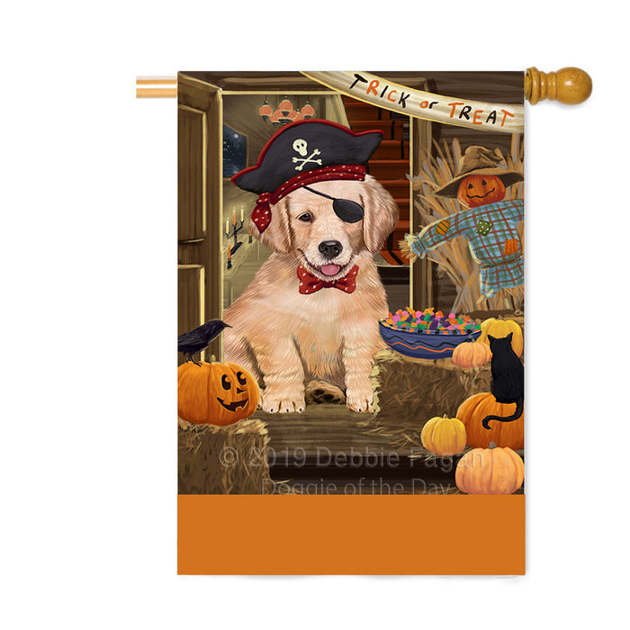 Personalized Enter at Own Risk Trick or Treat Halloween Golden Retriever Dog Custom House Flag FLG-DOTD-A59645