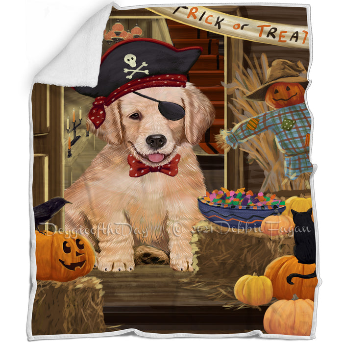 Enter at Own Risk Trick or Treat Halloween Golden Retriever Dog Blanket BLNKT95520