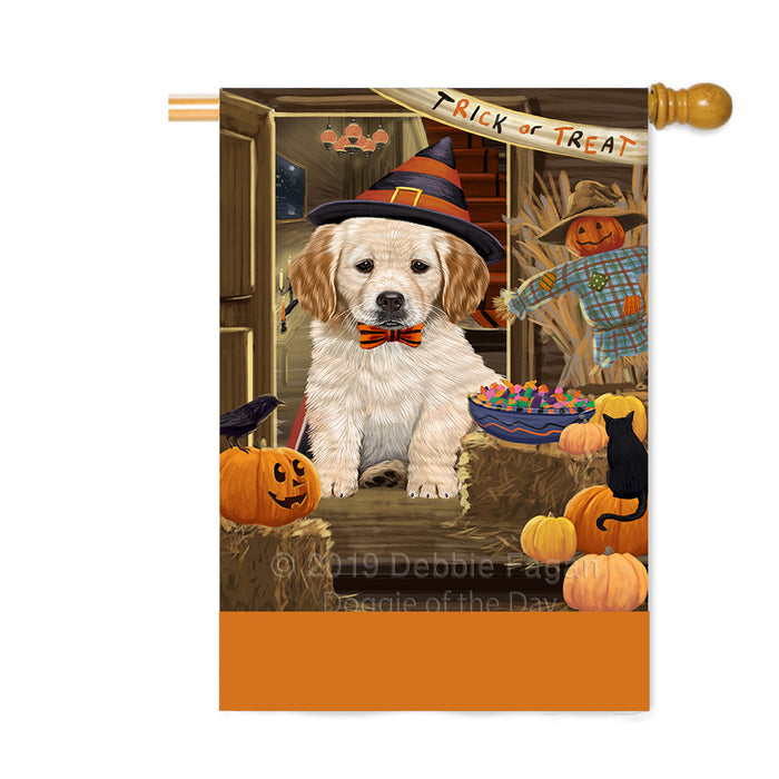 Personalized Enter at Own Risk Trick or Treat Halloween Golden Retriever Dog Custom House Flag FLG-DOTD-A59646