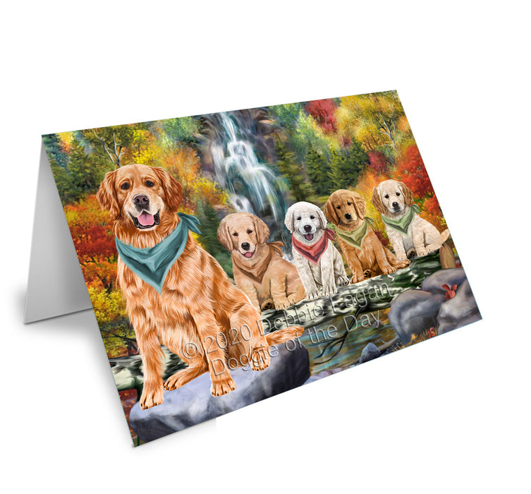Scenic Waterfall Golden Retriever Dogs Handmade Artwork Assorted Pets Greeting Cards and Note Cards with Envelopes for All Occasions and Holiday Seasons