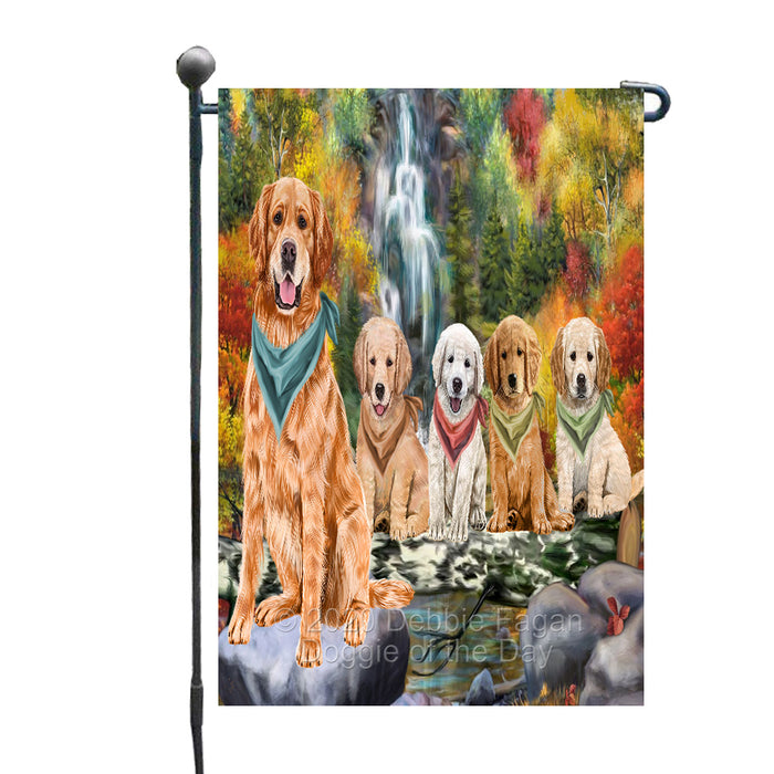 Scenic Waterfall Golden Retriever Dogs Garden Flags Outdoor Decor for Homes and Gardens Double Sided Garden Yard Spring Decorative Vertical Home Flags Garden Porch Lawn Flag for Decorations