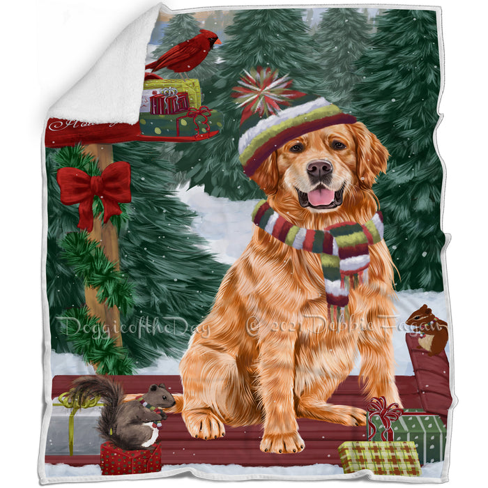 Merry Christmas Woodland Sled Golden Retriever Dog Blanket BLNKT113817