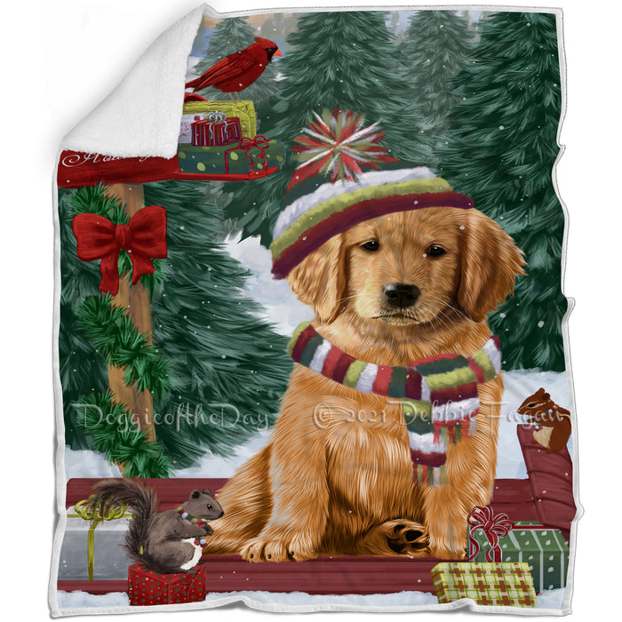 Merry Christmas Woodland Sled Golden Retriever Dog Blanket BLNKT113826